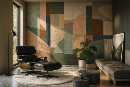 Mid Century Modern Wallpaper Geometric Shapes Removable Abstract Wall Decor