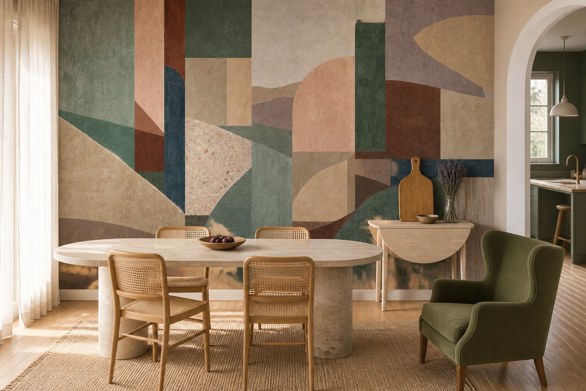Mid Century Modern Wallpaper Geometric Shapes Removable Abstract Wall Decor