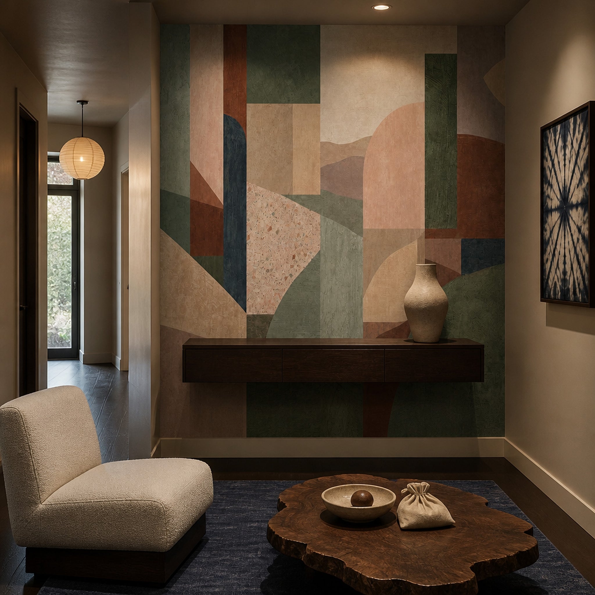 Mid Century Modern Wallpaper Geometric Shapes Removable Abstract Wall Decor