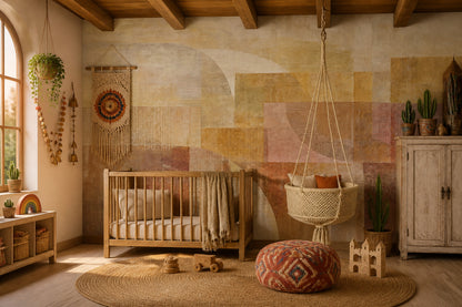 Abstract Geometric Wallpaper Arched Curves Textured Plaster Removable Wall Decor
