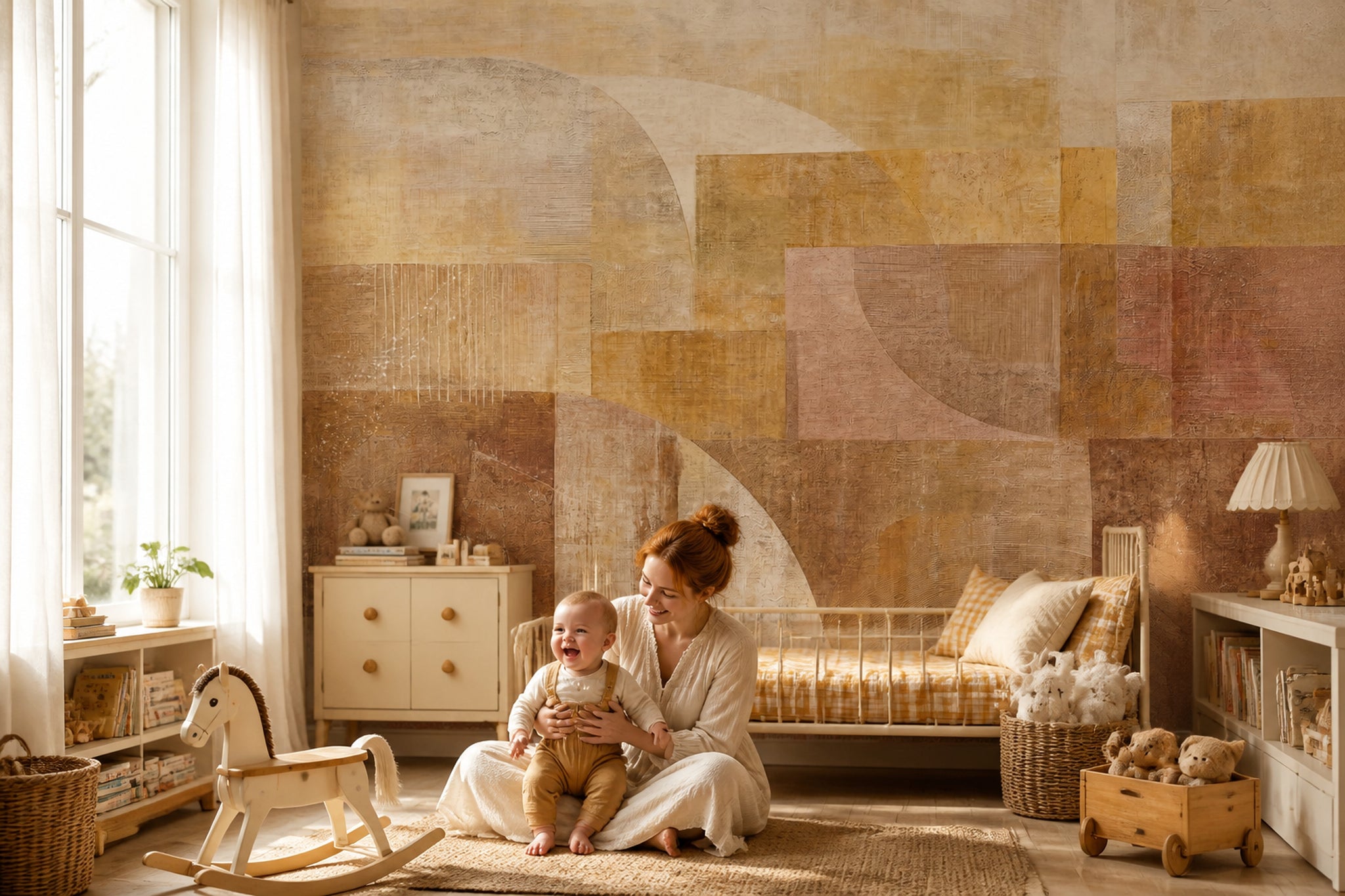 Abstract Geometric Wallpaper Arched Curves Textured Plaster Removable Wall Decor