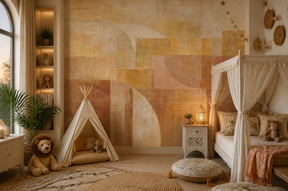 Abstract Geometric Wallpaper Arched Curves Textured Plaster Removable Wall Decor