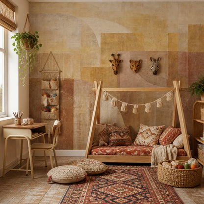Abstract Geometric Wallpaper Arched Curves Textured Plaster Removable Wall Decor