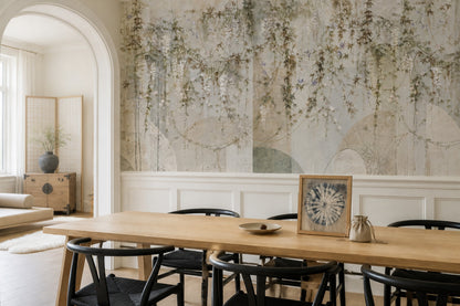 Wisteria Blossoms Wallpaper Botanical Vines Watercolor Mural Wall Mural