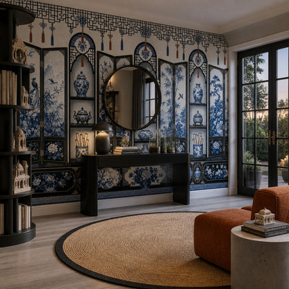 Chinoiserie Wallpaper Blue And White Porcelain Oriental Lattice Removable Wall Decor