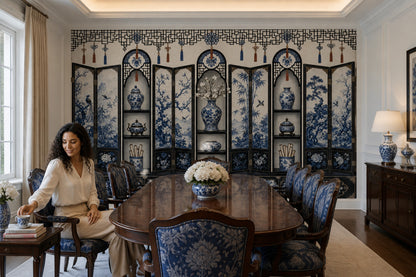 Chinoiserie Wallpaper Blue And White Porcelain Oriental Lattice Removable Wall Decor