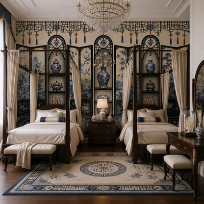 Chinoiserie Wallpaper Blue And White Porcelain Oriental Lattice Removable Wall Decor