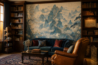 Chinese Landscape Wallpaper Misty Mountains Pagoda Pavilion Wall Mural