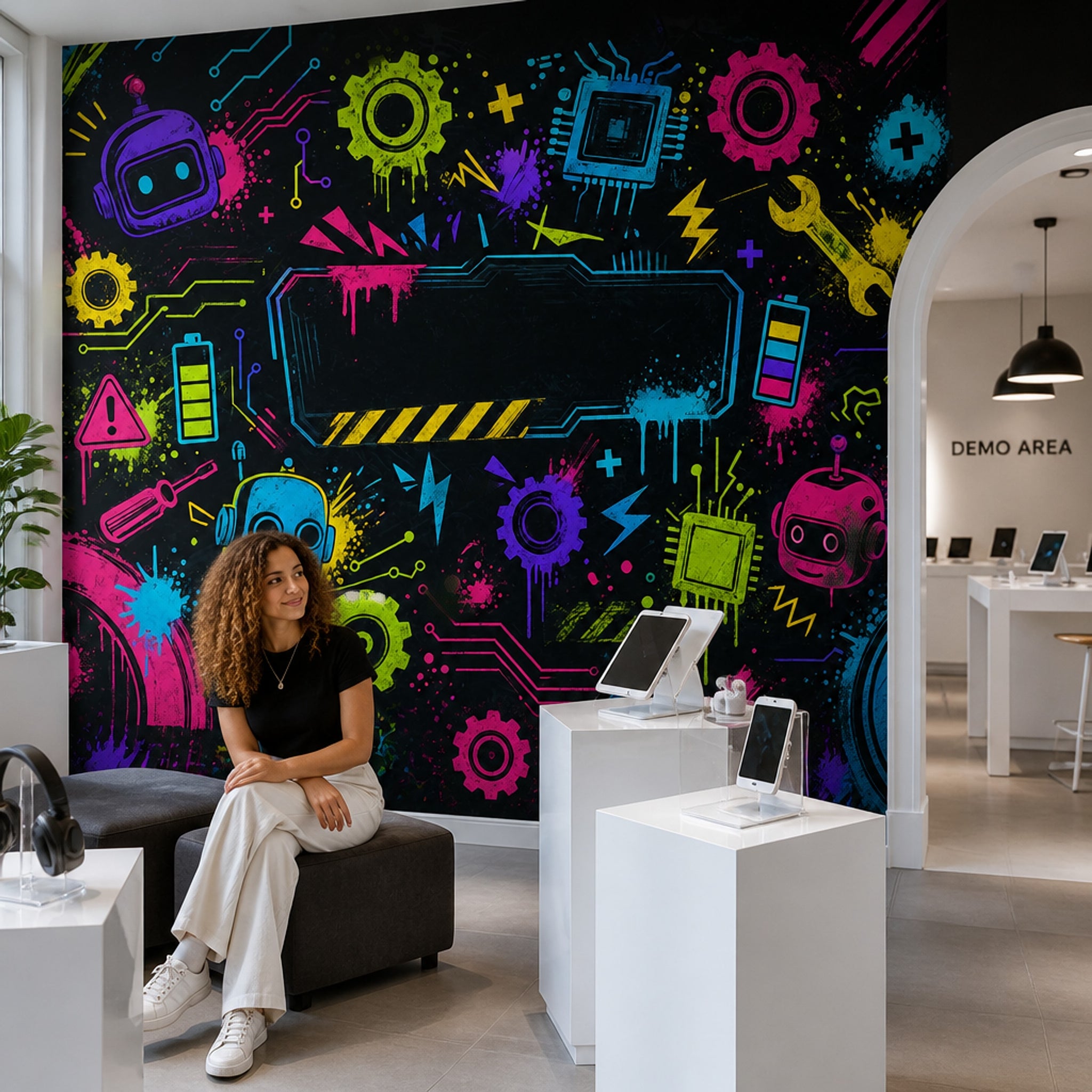 Robotics Wallpaper Neon Circuit Board Removable Wall Decor