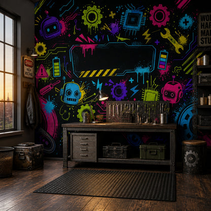 Robotics Wallpaper Neon Circuit Board Removable Wall Decor