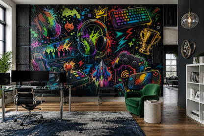 Gaming Wallpaper Neon Graffiti Wall Mural