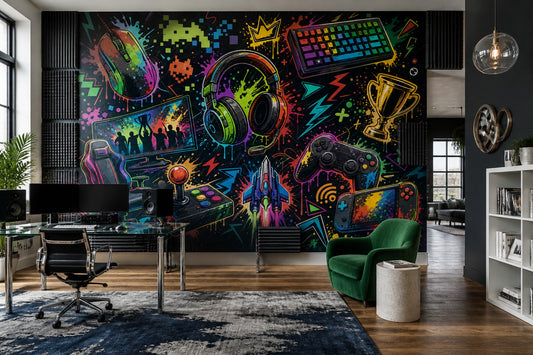 Gaming Wallpaper Neon Graffiti Wall Mural