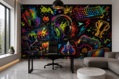 Gaming Wallpaper Neon Graffiti Wall Mural