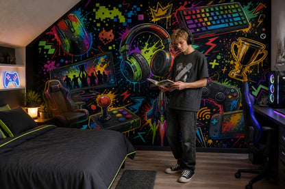 Gaming Wallpaper Neon Graffiti Wall Mural