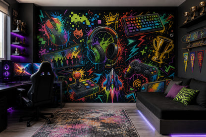 Gaming Wallpaper Neon Graffiti Wall Mural