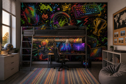 Gaming Wallpaper Neon Graffiti Wall Mural