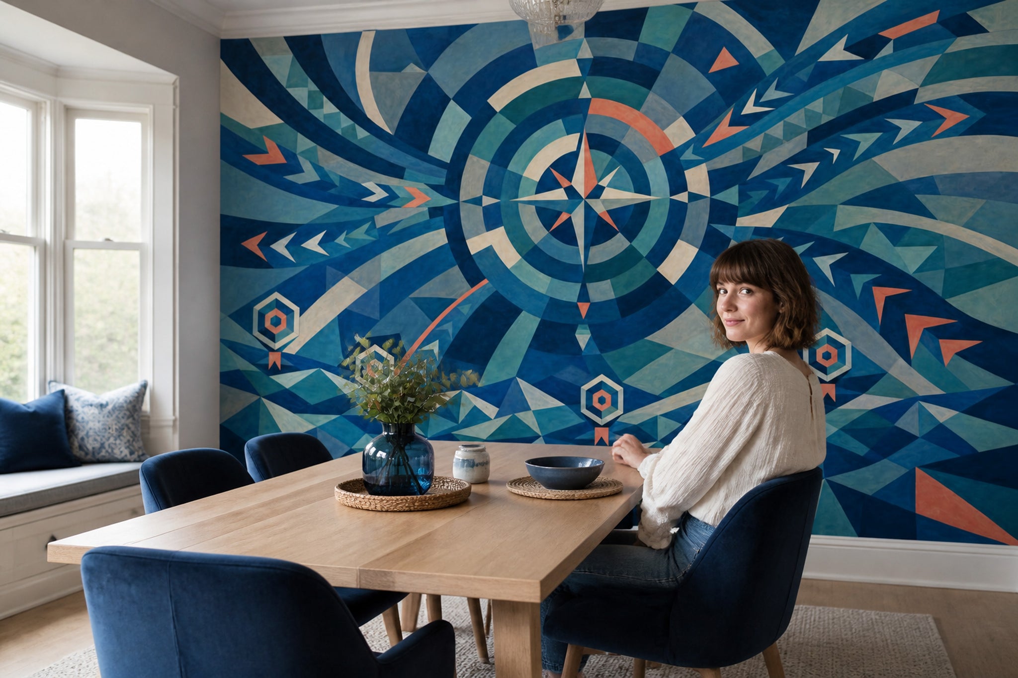 Mid Century Modern Wallpaper Geometric Removable Abstract Wall Decor