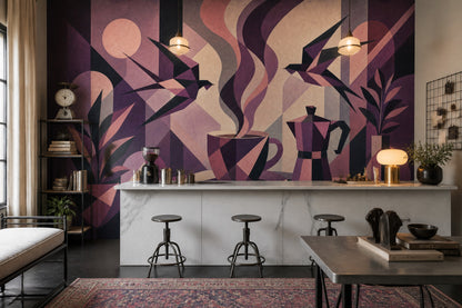 Geometric Abstract Wallpaper Art Deco Coffee Cup Removable Wall Decor