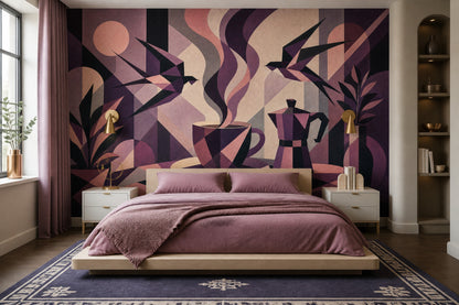 Geometric Abstract Wallpaper Art Deco Coffee Cup Removable Wall Decor