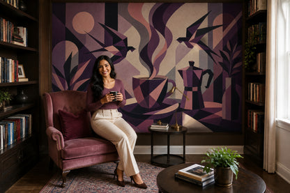 Geometric Abstract Wallpaper Art Deco Coffee Cup Removable Wall Decor