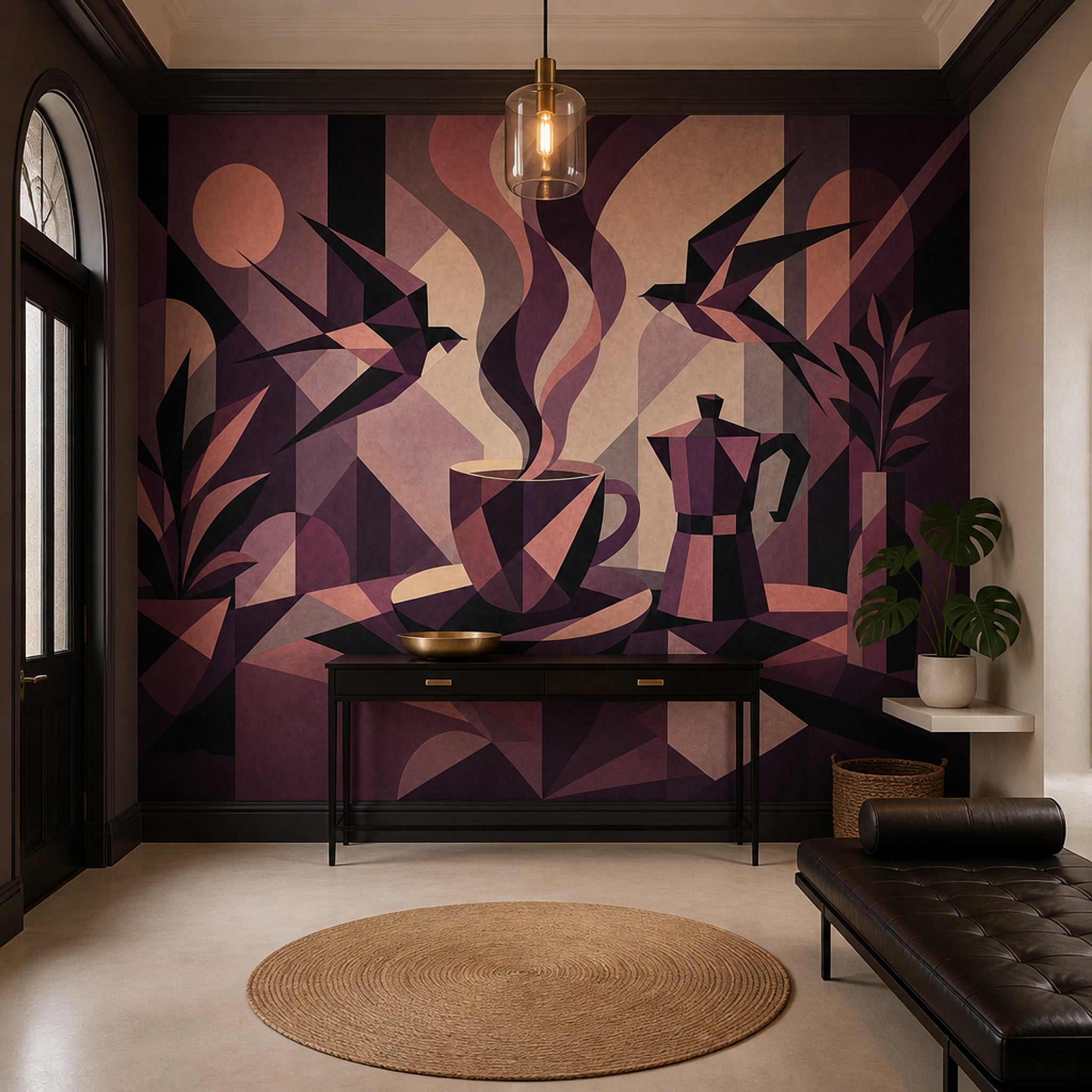 Geometric Abstract Wallpaper Art Deco Coffee Cup Removable Wall Decor