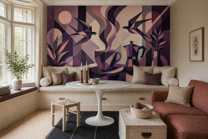 Geometric Abstract Wallpaper Art Deco Coffee Cup Removable Wall Decor