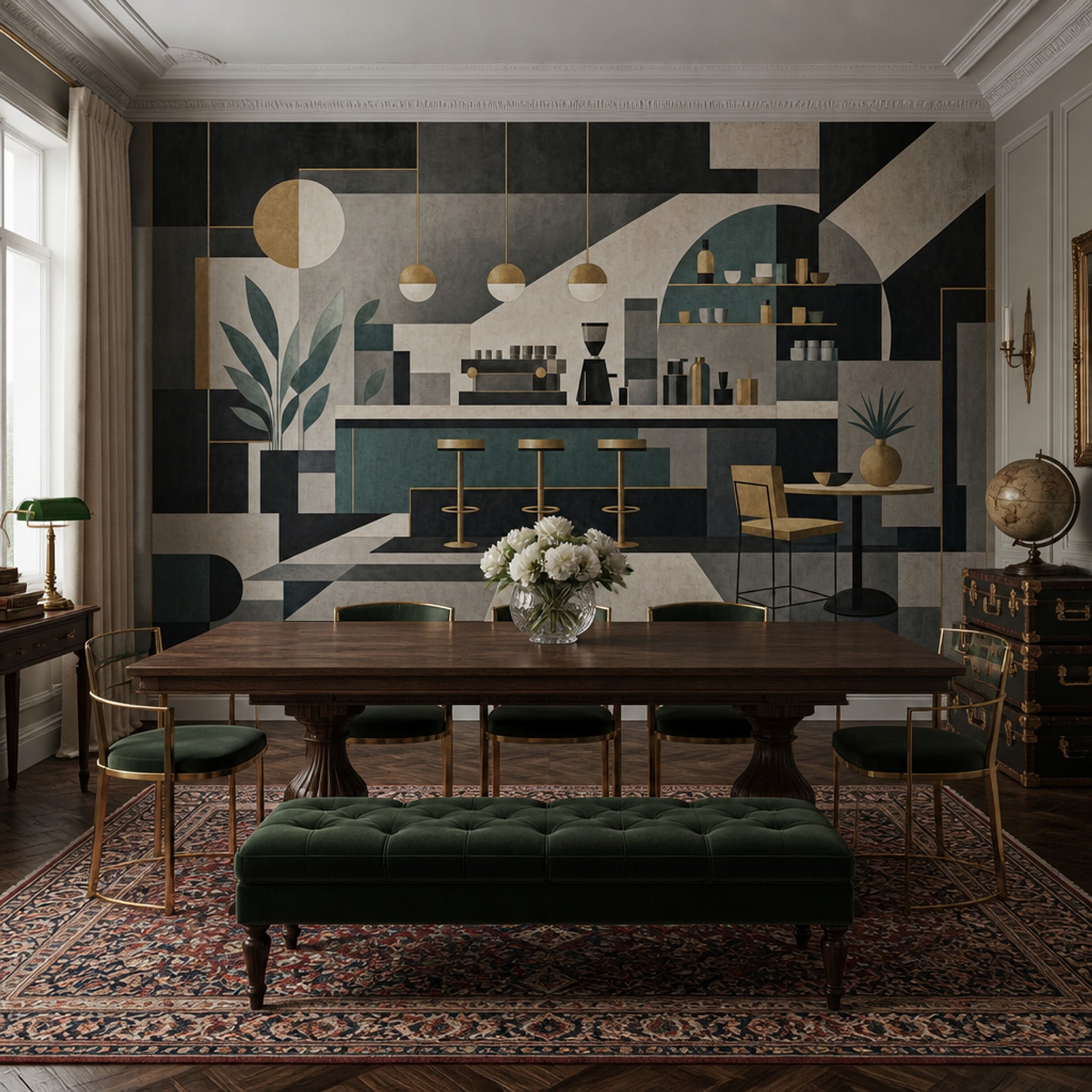 Dark Geometric Mural Wallpaper Modern Bar Interior Abstract Architecture Wall Mural