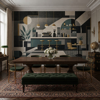 Dark Geometric Mural Wallpaper Modern Bar Interior Abstract Architecture Wall Mural