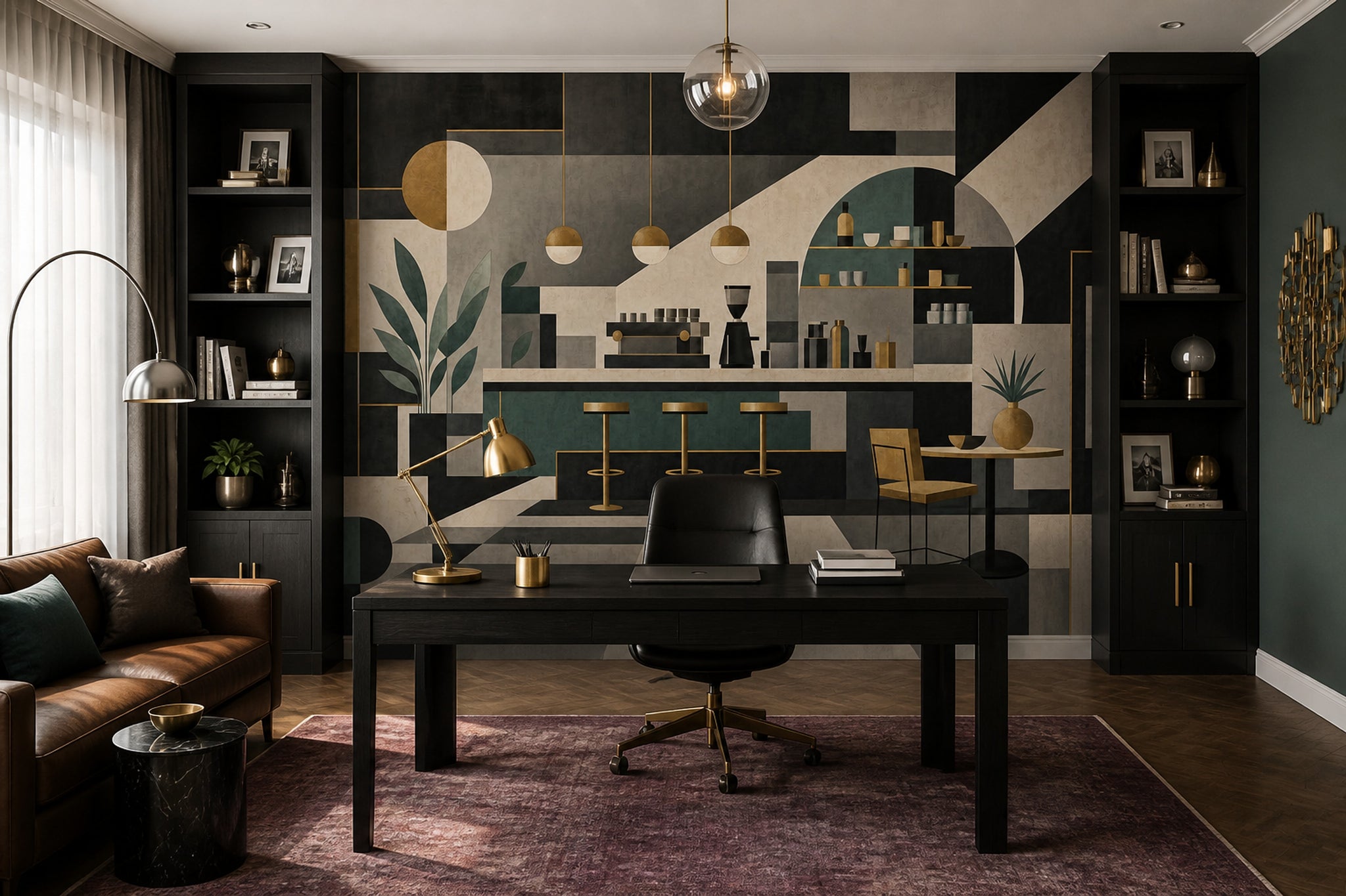Dark Geometric Mural Wallpaper Modern Bar Interior Abstract Architecture Wall Mural