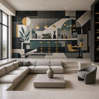 Dark Geometric Mural Wallpaper Modern Bar Interior Abstract Architecture Wall Mural