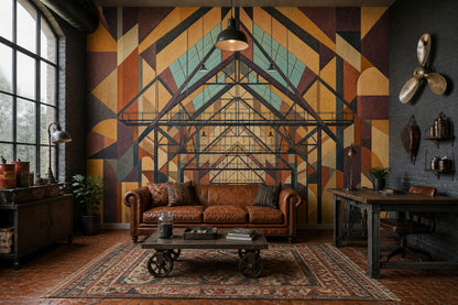 Industrial Interior Wallpaper Geometric Art Deco Removable Wall Decor
