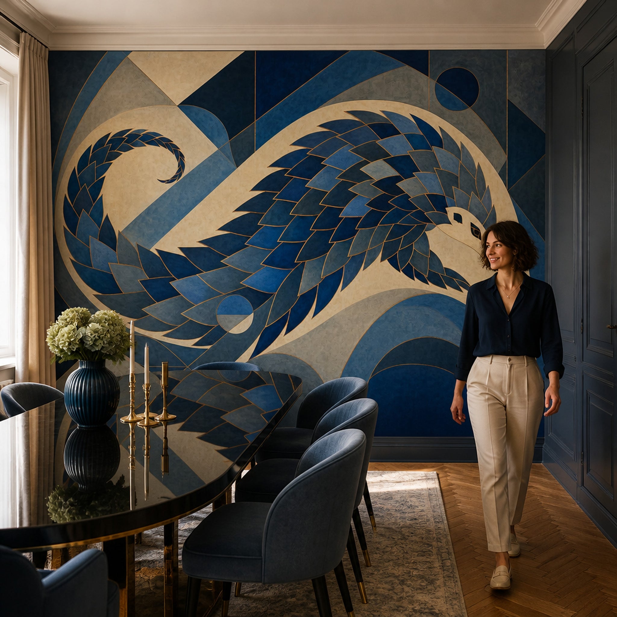 Art Deco Wallpaper Geometric Abstract Mythical Bird Wall Mural