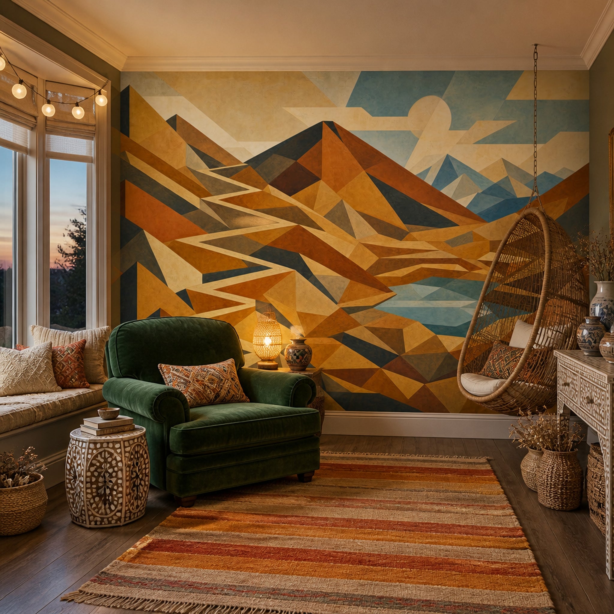 Mid Century Modern Wallpaper Geometric Landscape Removable Mountain Wall Decor
