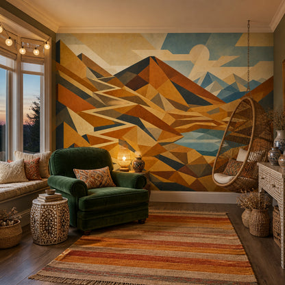 Mid Century Modern Wallpaper Geometric Landscape Removable Mountain Wall Decor