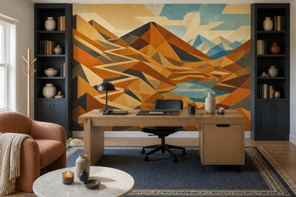 Mid Century Modern Wallpaper Geometric Landscape Removable Mountain Wall Decor