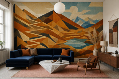 Mid Century Modern Wallpaper Geometric Landscape Removable Mountain Wall Decor