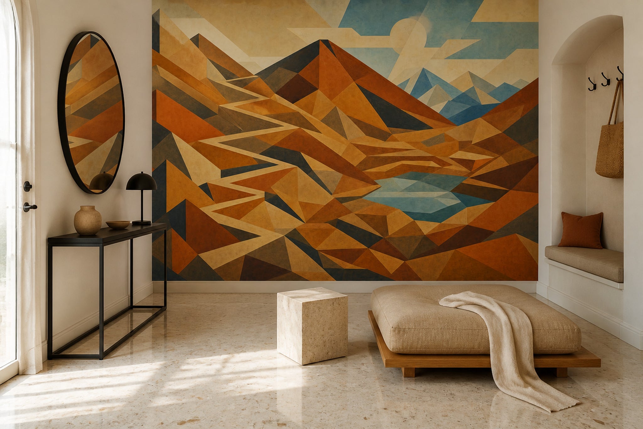 Mid Century Modern Wallpaper Geometric Landscape Removable Mountain Wall Decor