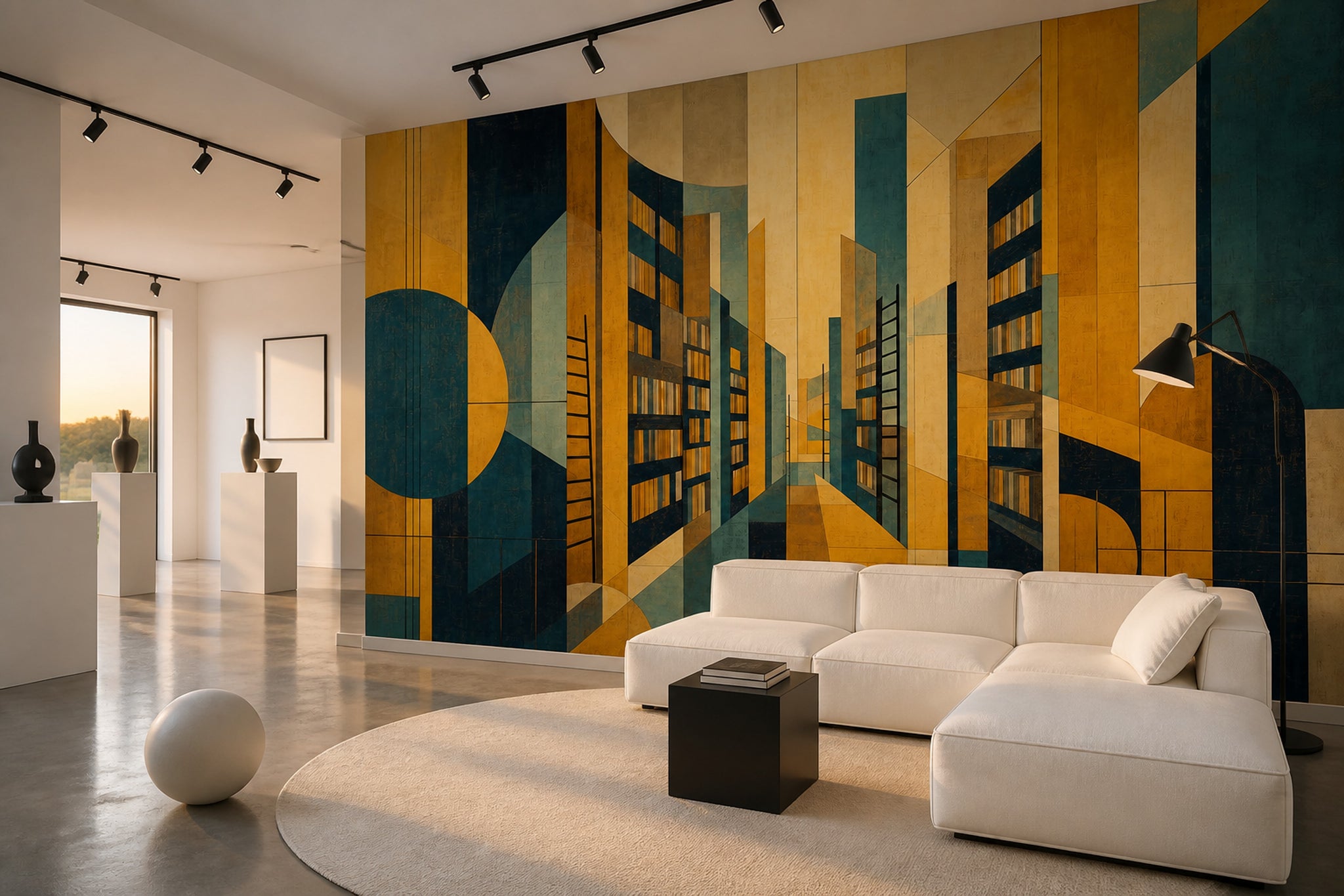Geometric Cityscape Wallpaper Art Deco Removable Abstract Architecture Wall Decor
