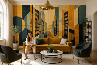 Geometric Cityscape Wallpaper Art Deco Removable Abstract Architecture Wall Decor