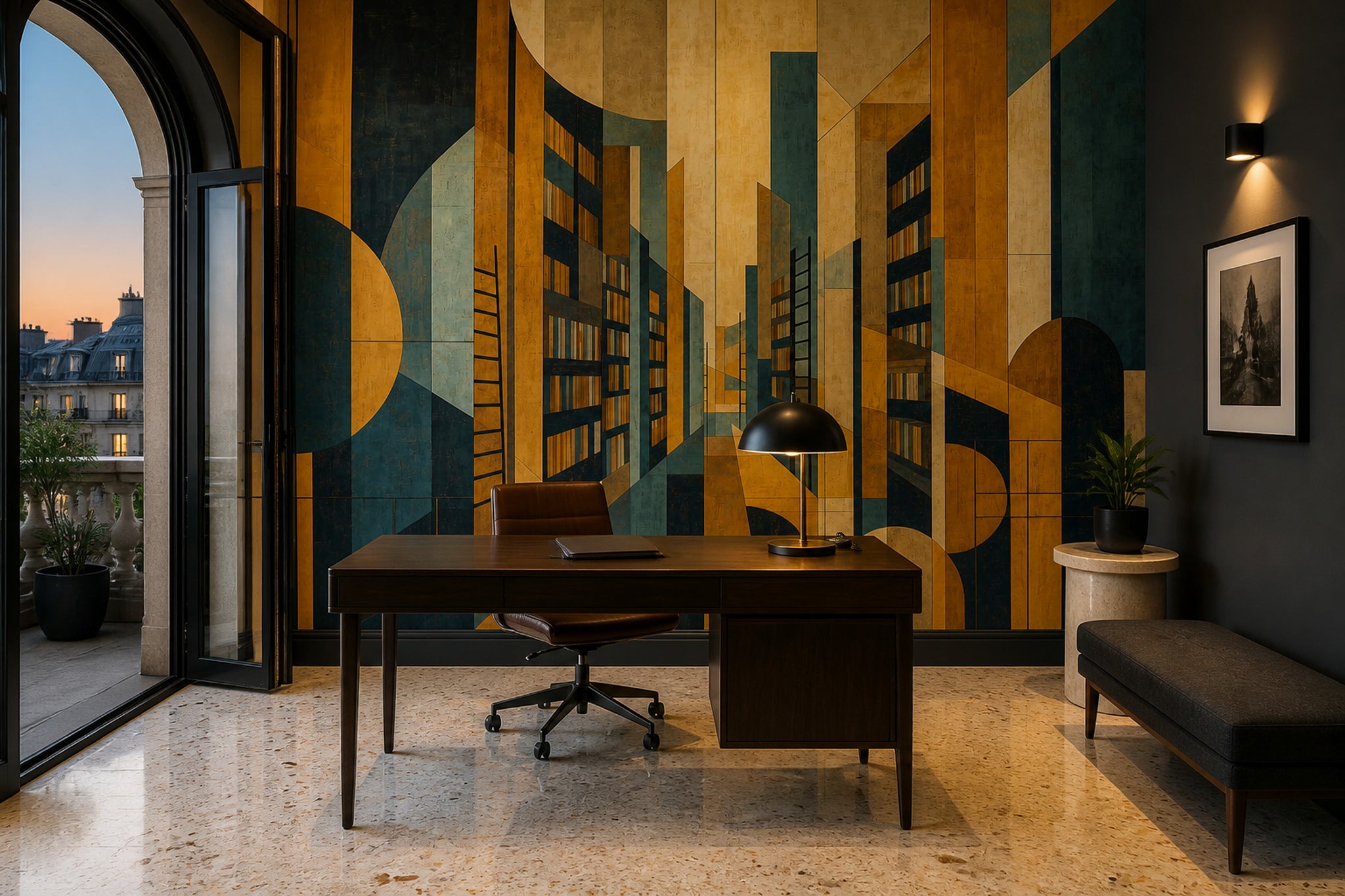 Geometric Cityscape Wallpaper Art Deco Removable Abstract Architecture Wall Decor