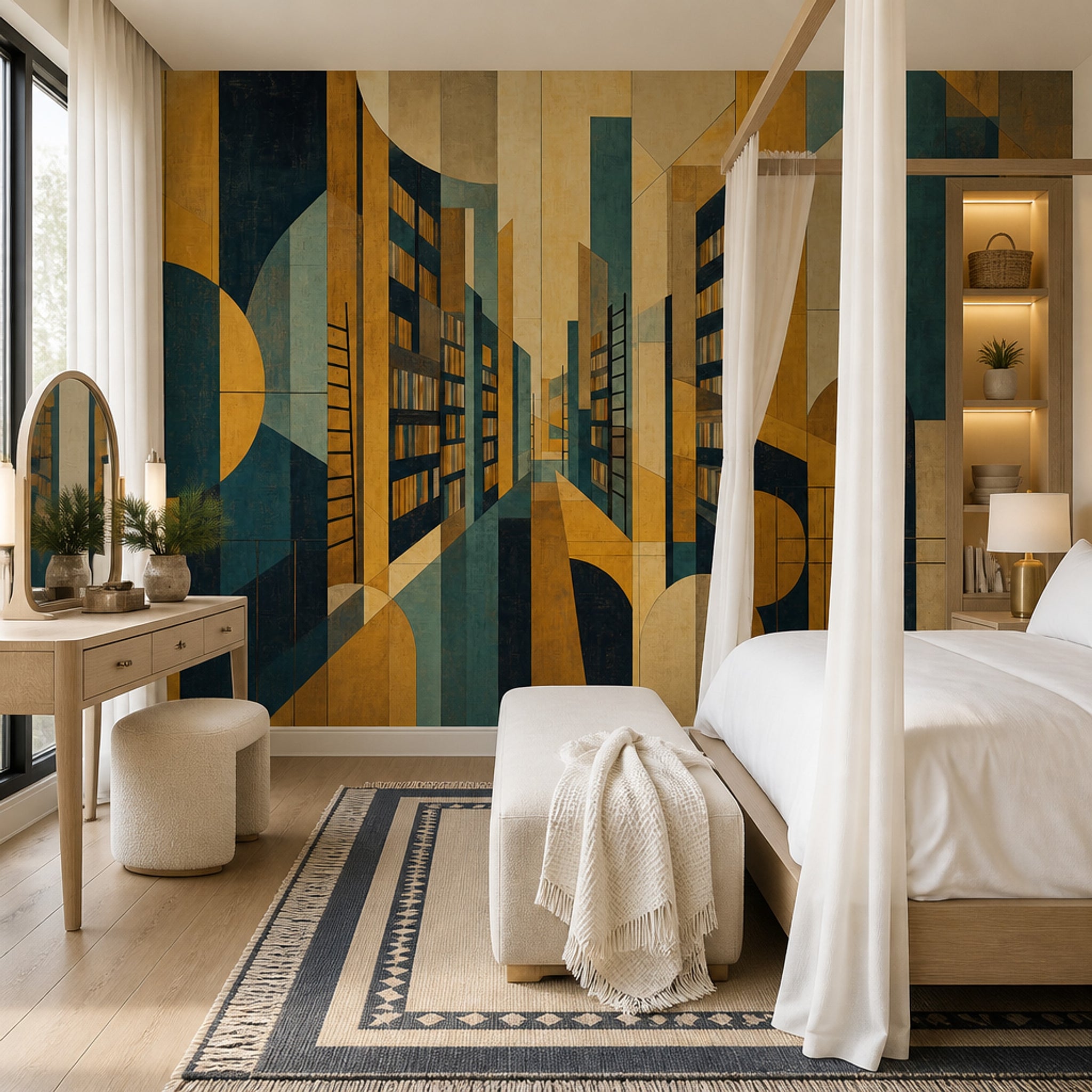Geometric Cityscape Wallpaper Art Deco Removable Abstract Architecture Wall Decor