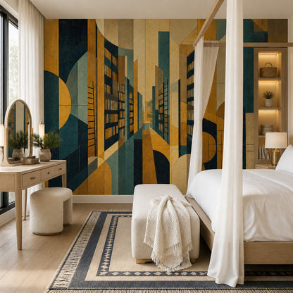 Geometric Cityscape Wallpaper Art Deco Removable Abstract Architecture Wall Decor