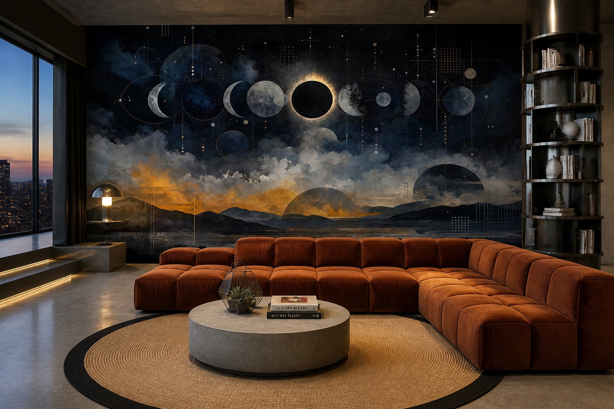 Moon Phases Wallpaper Solar Eclipse Dark Celestial Removable Wall Decor