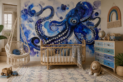 Octopus Wallpaper Watercolor Abstract Wall Mural
