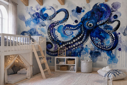 Octopus Wallpaper Watercolor Abstract Wall Mural