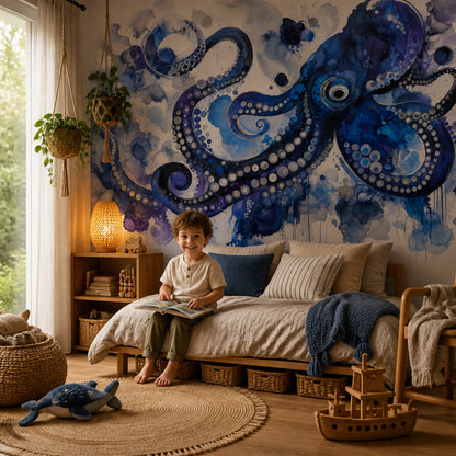 Octopus Wallpaper Watercolor Abstract Wall Mural