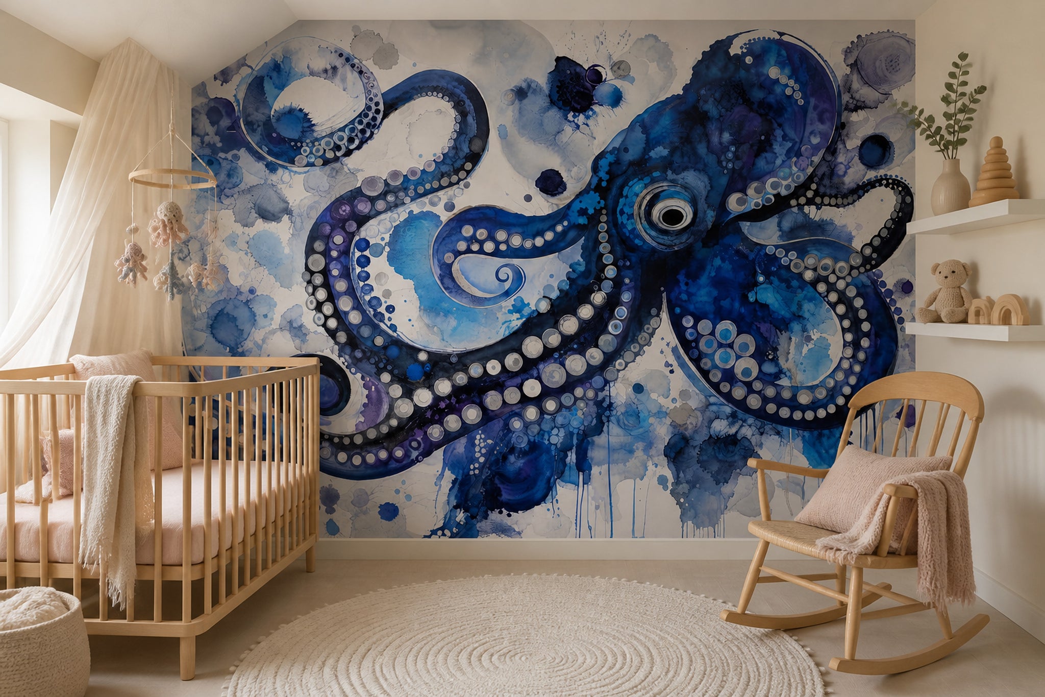 Octopus Wallpaper Watercolor Abstract Wall Mural