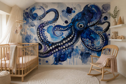 Octopus Wallpaper Watercolor Abstract Wall Mural