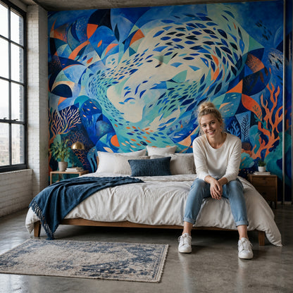 Underwater Reef Wallpaper Abstract Ocean Bright Aquatic Removable Wall Decor