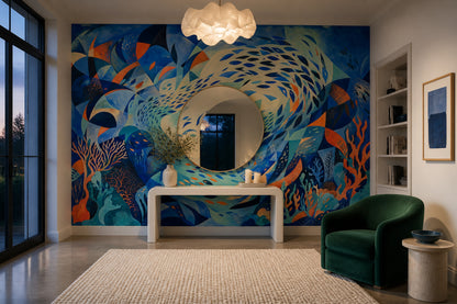 Underwater Reef Wallpaper Abstract Ocean Bright Aquatic Removable Wall Decor